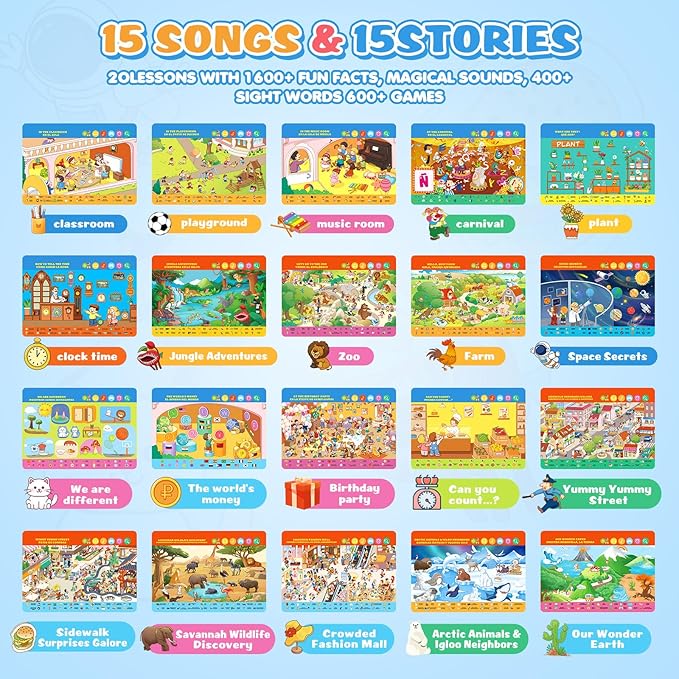 Interactive Search and Find Activity Books for Kids Ages 3-5, Toddler Travel Games Toys for Car Airplane, Road Trip Activities for Kids 4-8, Educational Preschool Learning Toys Gift with a Talking Pen-BubblyBeeBaby