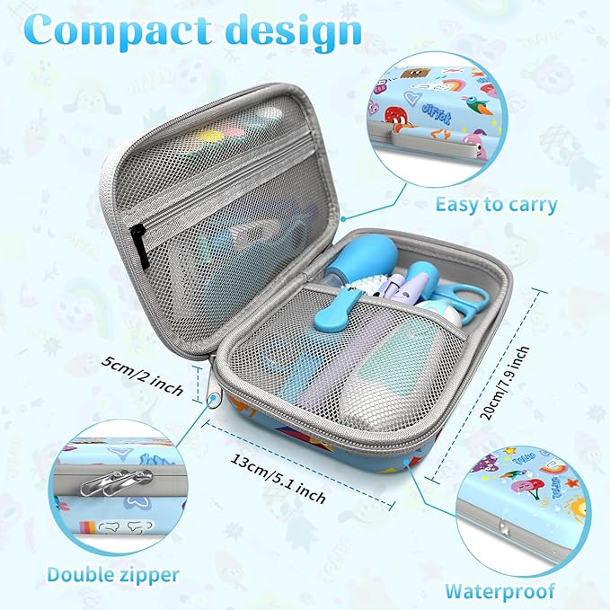 JIFTOK Baby Healthcare and Grooming Kit, 30 in 1 Baby Electric Nail Trimmer Set, Newborn Nursery Care Kit, Baby Essentials Set with Hair Brush Comb, Nail Clippers for Infant Toddlers Boys Girls (Blue)-BubblyBeeBaby