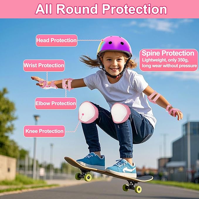 Kids Bike Helmet with DIY Stickers and Knee Pads Elbow Pads Wrist Guard Set for Ages 3-8-14 Toddler Boys Girls Helmet for Roller Skates Cycling Skateboarding Bicycle Scooter-BubblyBeeBaby