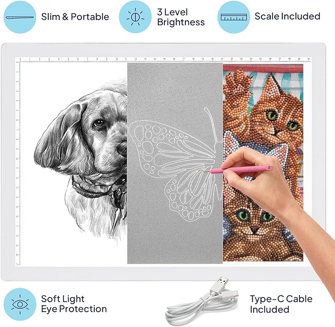 iVyne Corded Light Pad for Weeding Vinyl - A4 Light Box for Drawing - Light Board for Tracing - Light Box for Diamond Painting, Weeding Vinyl, Sketching, Tracing (White)-BubblyBeeBaby