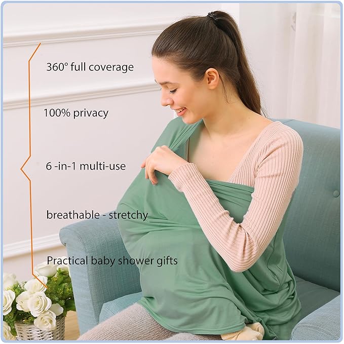 Car Seat Covers Baby - Multi-use Cover Carseat Canopy, Breathable Breastfeeding Cover, Car Seat Covers for Bbies, Boys & Girls Shower Gifts (Light Green)-BubblyBeeBaby