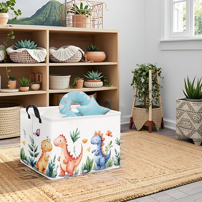 HIYAGON Rectangular Dinosaur Basket Kids Baby Storage Bin Toy Basket Organizer Box for Boys Dinosaur Room Decor(Colorful Dinosaur)-BubblyBeeBaby