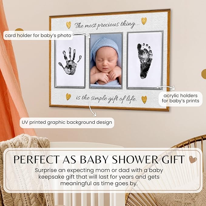 Inkless Hand and Footprint Kit, Baby Keepsake Plaque & Baby Shower Gifts - Ideal as Mom To Be Gift, Nursery Picture Frames, Clean Touch Hand and Footprint Kit (Style 2 - Design 6)-BubblyBeeBaby