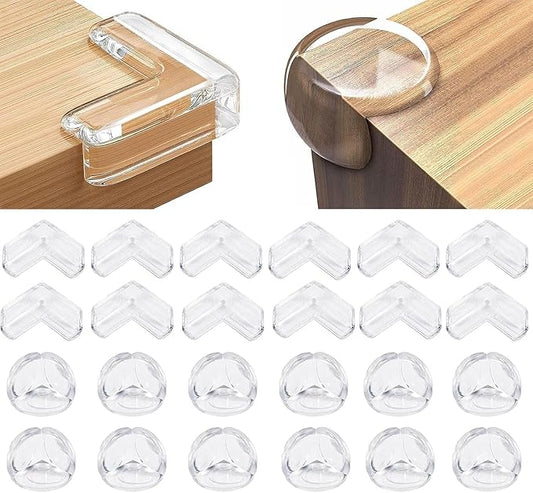 24 Pack Corner Protector for Baby, Corner Guards Corner Protectors for Furniture for Table Edges & Sharp Corners- Baby Proofing (L Shape+Round Shape)-BubblyBeeBaby