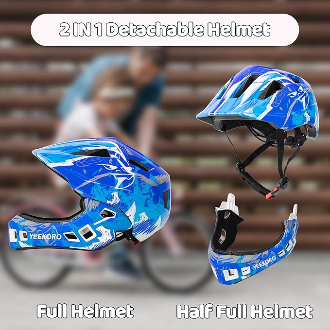 Kids Bike Helmet with Chin Guard, Adjustable Detachable Children’s Full Face Helmet for Girls and Boys, Cycling Helmets Skateboard, Scooter-BubblyBeeBaby