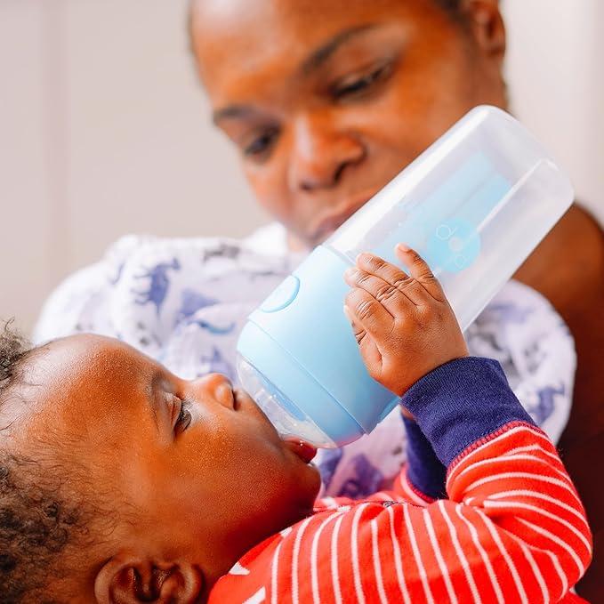 PopYum 9 oz Blue Anti-Colic Formula Making/Mixing/Dispenser Baby Bottles, 2-Pack with #2 Medium Flow Nipples, 260 ml, BPA-Free, Natural Latch-BubblyBeeBaby