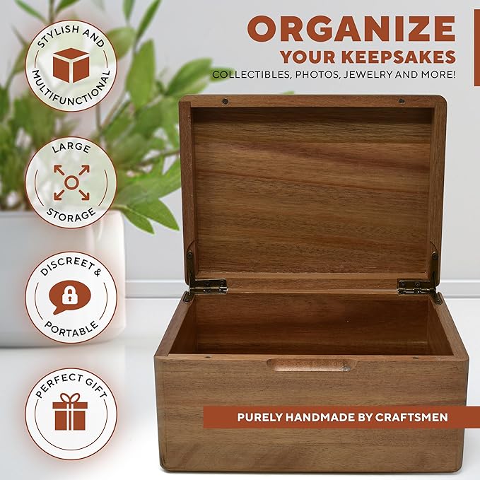 Keepsake Box for Wedding Anniversary - Customized Keepsake Box Engraved Connected Hearts with Names, 5 Years Anniversary, Acacia Wood Decorative Custom Memory Boxes, Surprise Love Message, 8x6x4 in-BubblyBeeBaby