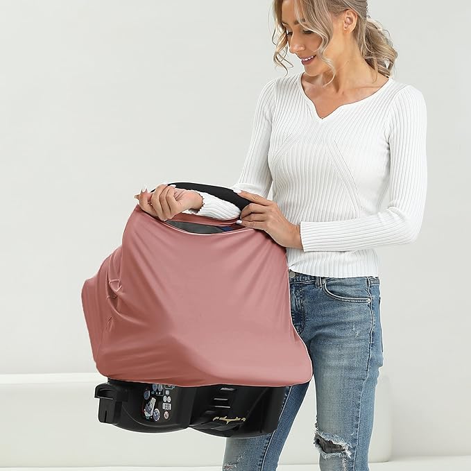 Breathable Car Seat Cover for Babies – Multi-Purpose Soft Rayon Nursing Cover for Breastfeeding, High Stretchy Infant Carseat Canopy, Stroller Cover (Smooth Rayon, Blush)-BubblyBeeBaby