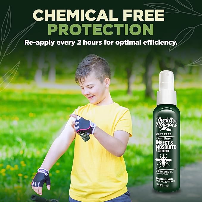 Insect & Mosquito Repellent, DEET-Free Naturally Derived Formula, Kid and Pet Friendly, Made in The USA, 4 Ounce Spray Bottle-BubblyBeeBaby