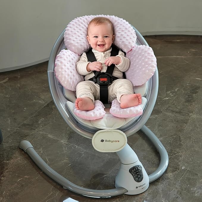 Pro Goleem Infant Car Seat Head Neck Body Support, Ultra-Soft Minky and Microfiber Newborn Car Seat Insert, Perfect for Car Seat, Stroller, 2-in-1 Reversible, Girls, Pink-BubblyBeeBaby