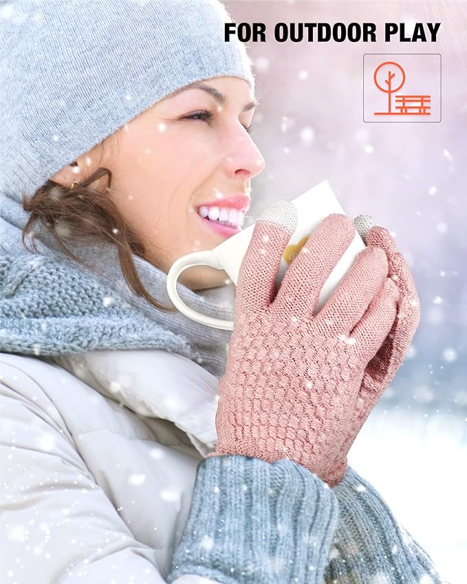 Geyoga 2 Pairs Women's Winter Touch Screen Gloves Soft Warm Fleece Lined Knit Elastic Cuff Winter Texting Gloves-BubblyBeeBaby