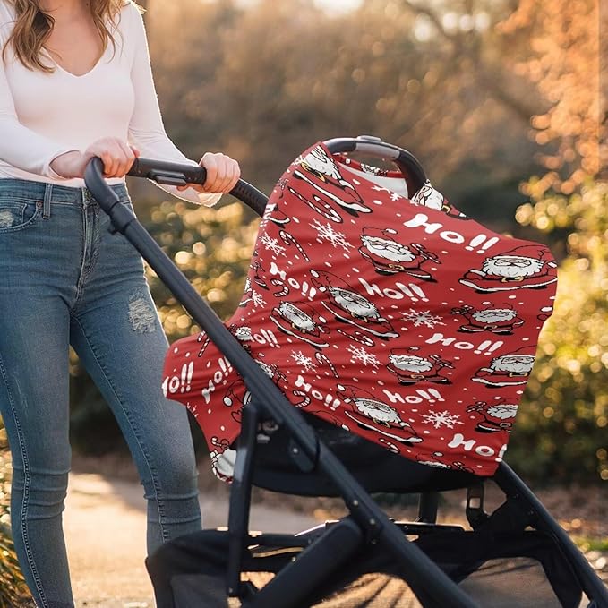 Binienty Christmas Santa Claus Nursing Cover for Moon Christmas Decor Soft Lightweight Car Seat Canopy Multi Use Breastfeeding Covers Breathable and Comfy-BubblyBeeBaby