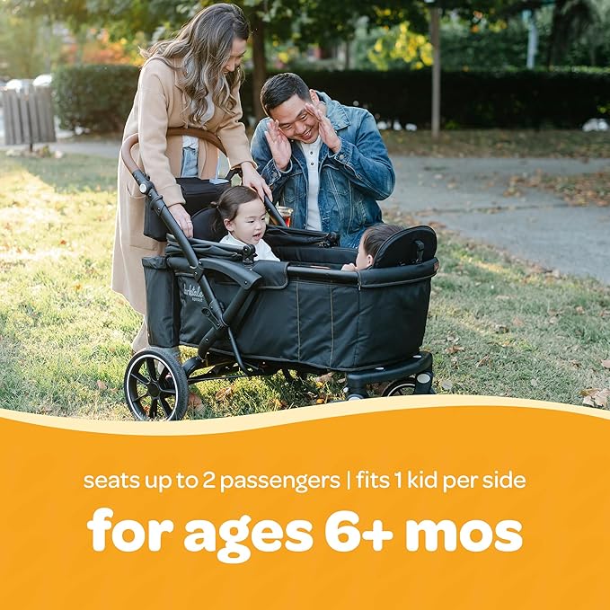 Larktale Adjustable Stroller, 2 Seater Kids Wagon, 120 Pound Capacity, Sprout V2, Black-BubblyBeeBaby