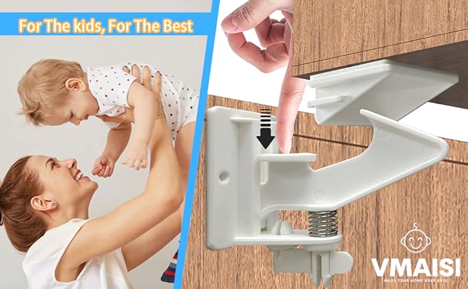 20 Pack Cabinet Locks Child Safety Latches - Vmaisi Baby Proofing Cabinets Drawers Lock - Upgraded Stronger Adhesive Easy Installation - No Drilling-BubblyBeeBaby