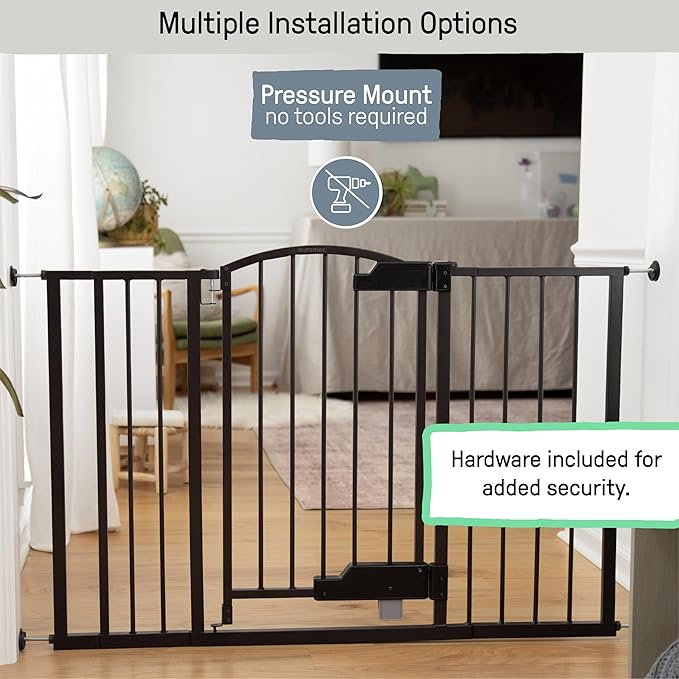 Ingenuity Easy Open Baby Gate & Dog Gate, Hands-Free Open Patent-Pending Foot Pedal, 27.5"-52" Wide, 28" Tall, Hardware or Pressure Mounted, Install in Doorway, Bottom of Stairs, or Wall - Espresso-BubblyBeeBaby