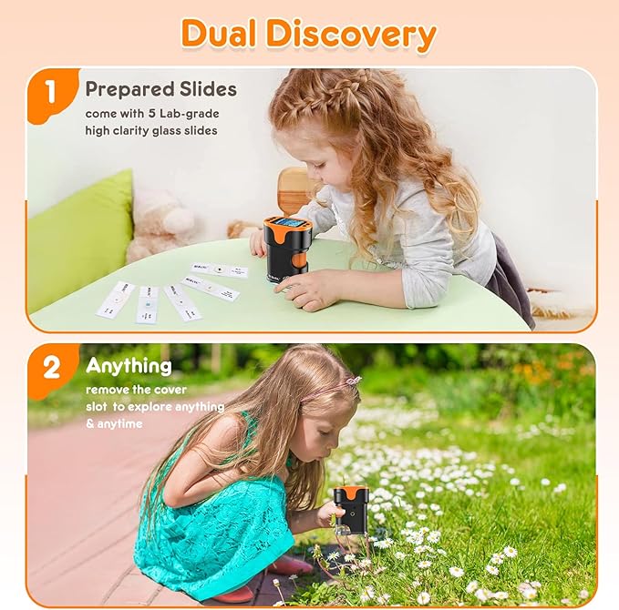 1000X Handheld Microscope for Kids 4K 2.0" Screen Rechargeable Mini Pocket Digital Microscopes w/Slides Kit Portable Edu Gift Age 4-6 8-12 Children Students-BubblyBeeBaby