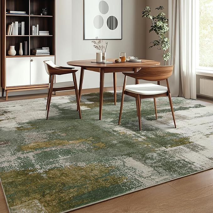 Kelarea Living Room Rug, 4x6 Rug Modern Abstract Washable Rugs Green Faux Wool Vintage Carpets, Non Slip Rugs for Bedroom, Dining Room, College Dorm, Kids Playroom, Home Office-BubblyBeeBaby