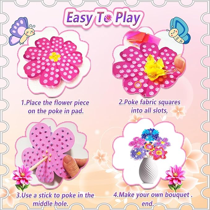 JRD&BS WINL Poke in Fun Art Kit for Kids Ages 3 up, Flower Bouquet Creative Decor Mess Free Art Set for Children Fun Activity Gifts for Boy and Girls 4-8 Year Old DIY Fabric Craft (Flower Bouquet)-BubblyBeeBaby