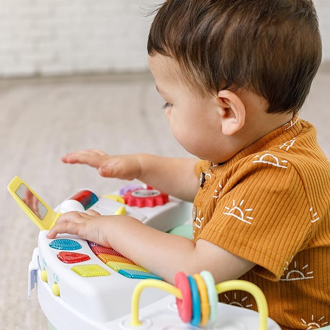 Infantino Music & Lights 3-in-1 Discovery Seat and Booster - Convertible Booster, Infant Activity Seat and Feeding Seat with Electronic Piano for Sensory Exploration, for Babies and Toddlers, Mint-BubblyBeeBaby