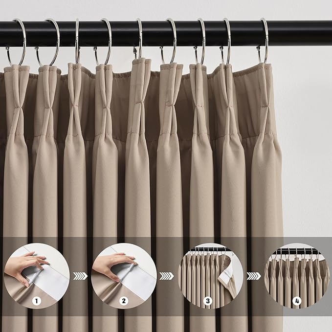 KEQIAOSUOCAI Extra Wide Pinch Pleated Blackout Living Room Bedroom Curtains, Triple Weave Thermal Insulated Window Treatment Light Blocking Panels for Patio/Hall/Porch (Khkai, W80 x L84, Set of 2)-BubblyBeeBaby