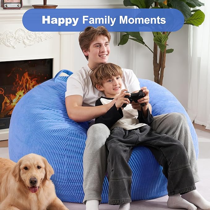 Homguava 3.5FT Bean Bag Chair: Teardrop Bean Bags with Memory Foam Filled, Compact Beanbag Chairs Soft Sofa with Corduroy Cover (Blue)-BubblyBeeBaby