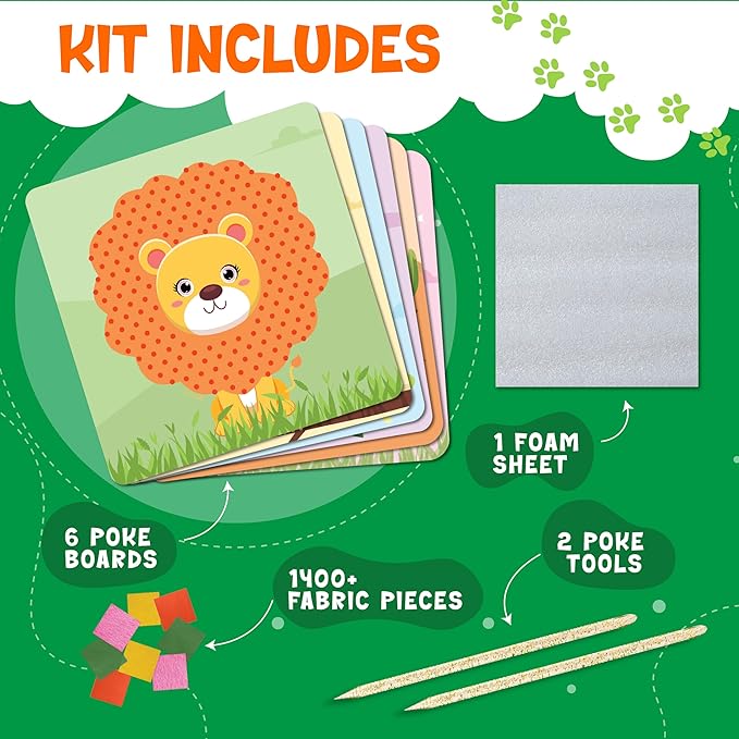 jackinthebox Poke Poke Art – Animals Theme, Mess-Free Fabric Art and Craft, Flower Pressing Kits, Gift for Kids, Girl Gifts, Boy Gift, Toys for Girls and Boys Ages 4 5 6 7 8-BubblyBeeBaby
