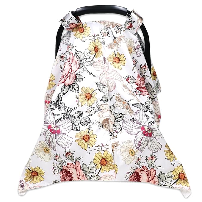 Floral Baby Car Seat Canopy Soft Plush Dotted Backing Baby Car Seat Cover Girls, Infant Carseat Canopy, Stretchy Multi- use Nursing Cover for Stroller/High Chair/Shopping Cart/Car Seat Canopies-BubblyBeeBaby