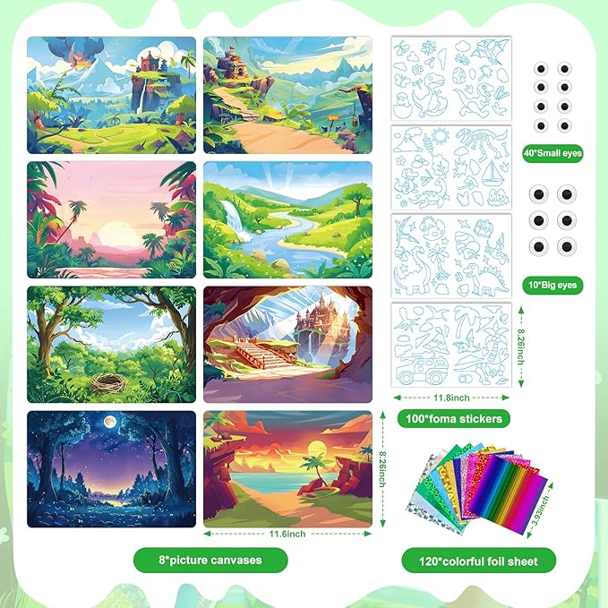 homicozy Art & Craft Activity for Kids-Foil Fun Dinosaur,No Mess Art Crafts for Girls,DIY Foil Foam Stickers,Creative Activity Kits,Kids Travel Toys,Gifts for Girls & Boys Ages 4-10-BubblyBeeBaby