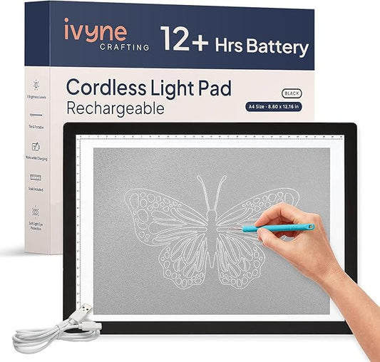 iVyne Rechargeable A4 Light Pad for Tracing & Weeding - LED Light Board for Weeding Vinyl - for Cricut Vinyl Weeding Tools - Ultra-Thin & Portable - Perfect for Artists & Crafters - Black-BubblyBeeBaby