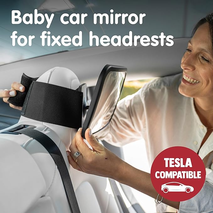 Onco Fixed Headrest Baby Car Mirror - Tesla-Compatible Car Mirror for Baby, 100% Shatterproof & Shake-Proof, Non-Slip with 360° Rotation, Newborn Must Haves-BubblyBeeBaby