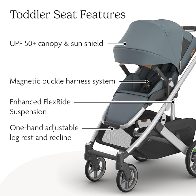 UPPAbaby Cruz V3 Stroller - from Birth + Car Seat Compatible - Full-Size, Reversible Seat - Infant Insert, Bug and Rain Shields Included - Callum (Stone Blue/Silver Frame/Sand Leather)-BubblyBeeBaby