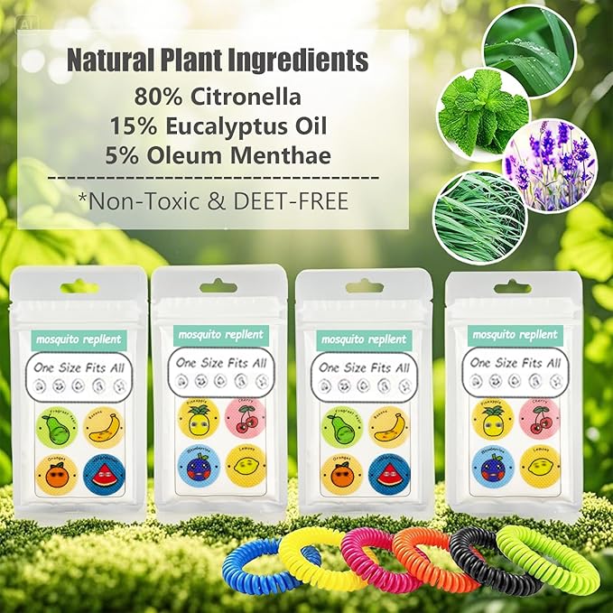 240Pcs Mosquito Patches Stickers, Individually Wrapped Natural Plant Based Mosquito Stickers with 6 Pack Mosquito Repellent Bracelets for Kids Adult Outdoor Hiking, Camping, Travel-BubblyBeeBaby