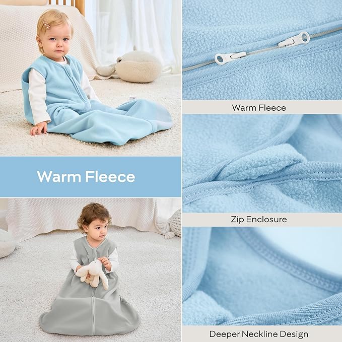 JELLYMONI Fleece Baby Sleep Sack 6-12 Months, 2 Pack 1.5 TOG Baby Wearable Blanket Winter Infant Sleeping sack with 2-Way Zipper, Warm Toddler Sleep Sack-BubblyBeeBaby