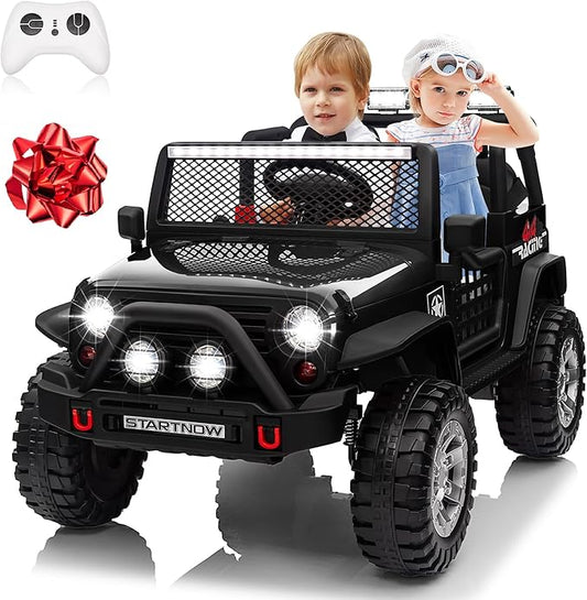 24V 4WD Ride on Truck Car w/800W Motors, Gift Flower, Remote Control, 2 Seaters, Light Bar, 3 Speeds, Pop Music, Power Four Wheels, 24 Volt Ride on Toy Car for Big Kids, Black-BubblyBeeBaby