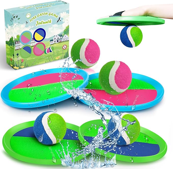 Jalunth Ball Catch Set Game Toss Paddle - Beach Toys Back Yard Outdoor Games Lawn Backyard Target Throw Catch Sticky Mitt Set Age 3 4 5 6 7 8 9 10 11 12 Years Old Boys Girls Kids Easter Gifts-BubblyBeeBaby