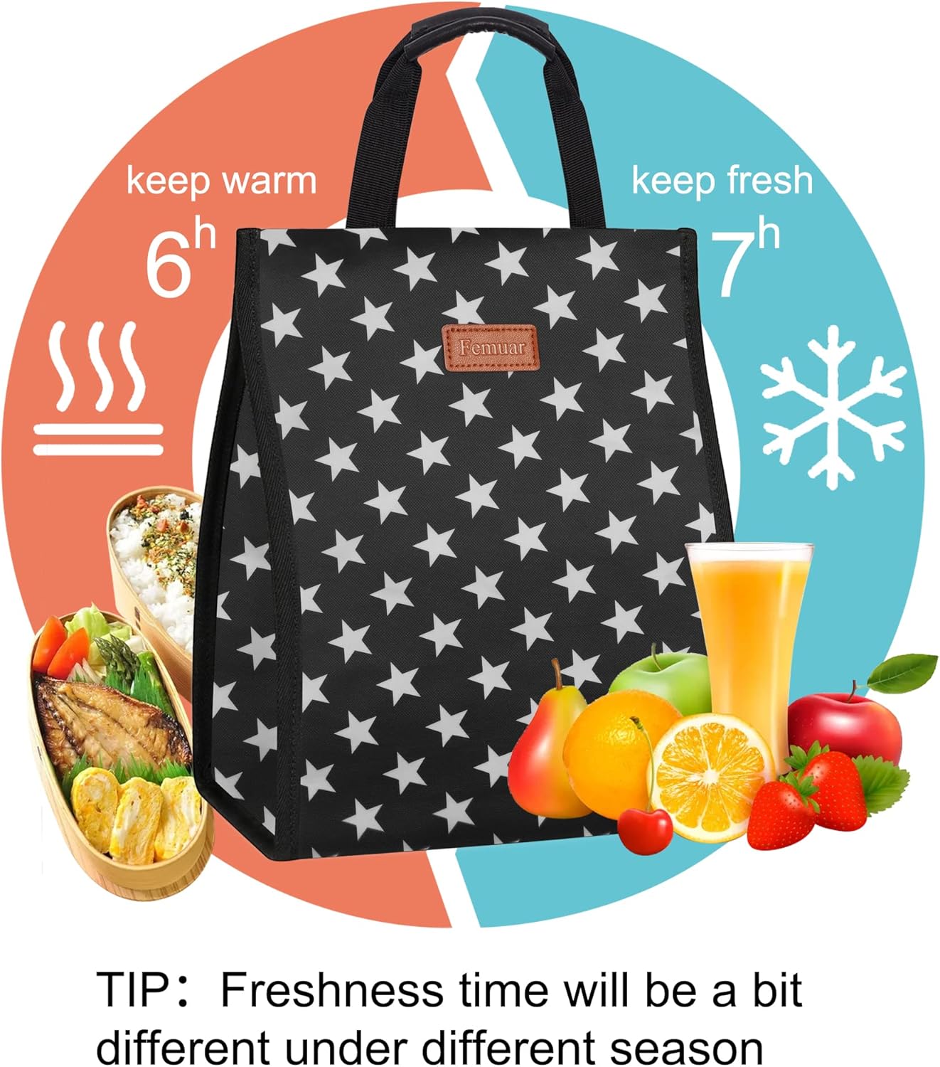 Lunch Bags for Women Insulated Reusable Lunch Tote with Internal Pocket, Lunch Tote bag for Work（Star）