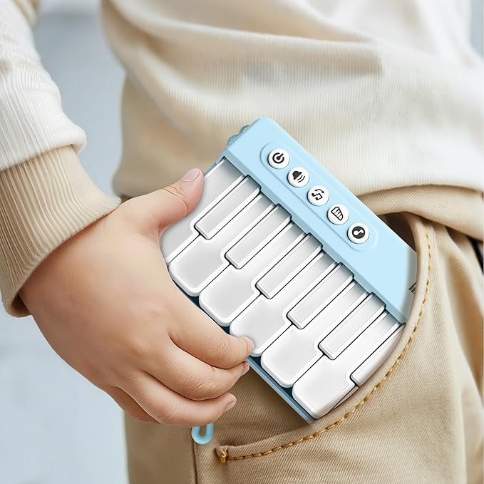 iPlay, iLearn Kids Mini Piano Toy W/Rainbow Lights, Portable Travel Piano Keyboard Toddlers Musical Instrument Learning Toys, Music Interactive Birthday Gift for 2 3 4 5 6 Year Old Boys Children-BubblyBeeBaby