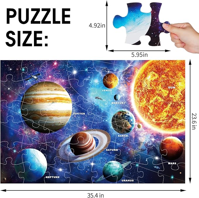 Jumbo Floor Puzzle for Kids Ages 4-8,Solar System Jigsaw Puzzles,48 Piece Space Large Puzzles for Toddler Ages 3-5,Preschool Learning Planets Toys Christmas Birthday Gift for Boys Girls-BubblyBeeBaby