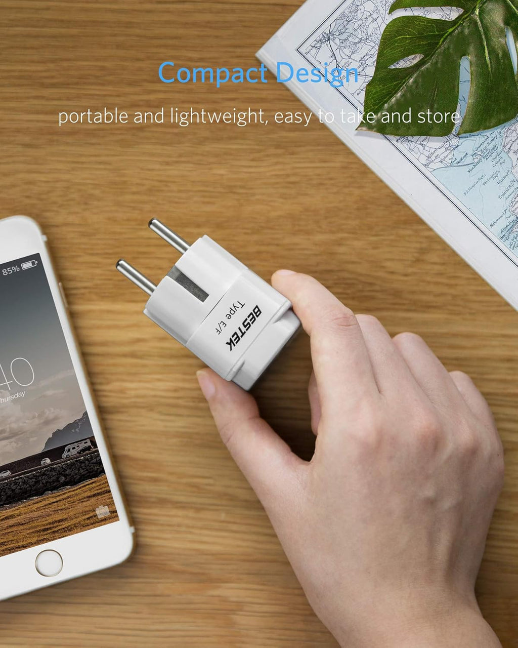 BESTEK Europe Travel Plug Adapter, Grounded Universal Type E/F Plug Adapter EU to US Adapter - Ultra Compact for Most of Europe, Asia Countries and More, 3 Pack