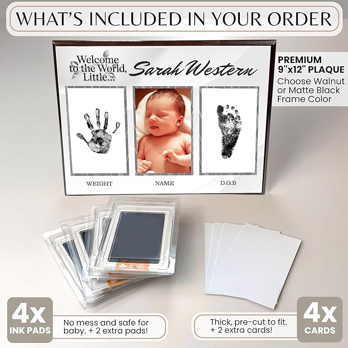 Inkless Hand and Footprint Kit, Baby Keepsake Plaque & Baby Shower Gifts - Ideal as Mom To Be Gift, Nursery Picture Frames, Clean Touch Hand and Footprint Kit (Style 1 - Design 4)-BubblyBeeBaby