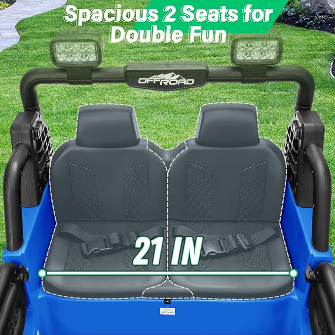 2 Seater Ride On Car Truck with Remote Control XL, Kids 24V Battery Powered Electric Vihicle w/21 in Seat, 3 Speeds, 2WD/4WD Switichable, Shock Absorbers,Bluetooth, Flower, Gift Choice-BubblyBeeBaby