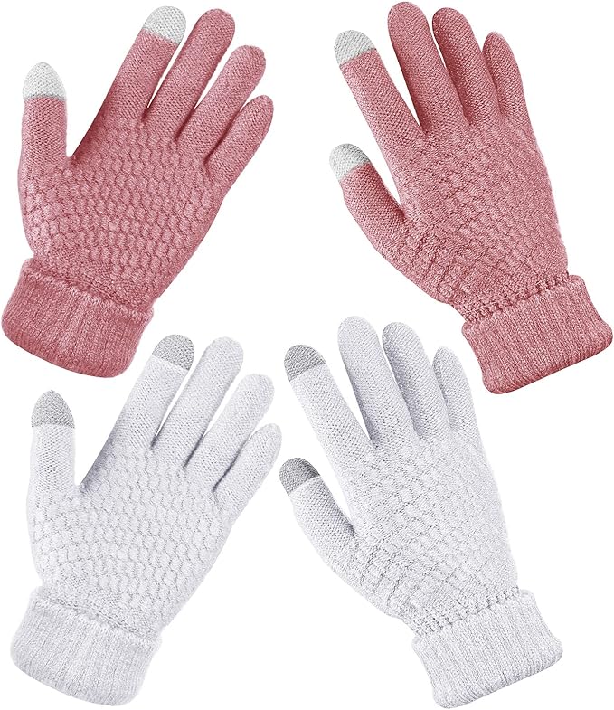 Geyoga 2 Pairs Women's Winter Touch Screen Gloves Soft Warm Fleece Lined Knit Elastic Cuff Winter Texting Gloves-BubblyBeeBaby