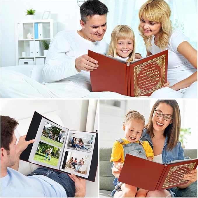 Inspirational Leather Photo Album,Magnetic Self-Stick Page Photo Album,Family Album,Hand Made DIY Albums Holds 3x5, 4x6, 5x7, 6x8 Photos (brown-always remember)-BubblyBeeBaby