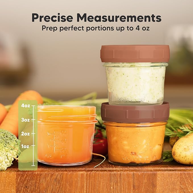 KeaBabies 12pk 4oz Glass Baby Food Containers with Lids - Leak-Proof, Microwavable Small Glass Jars, Baby Purees & Toddler Snack Storage Containers, BPA-Free, Dishwasher & Freezer Safe (Terracotta)-BubblyBeeBaby