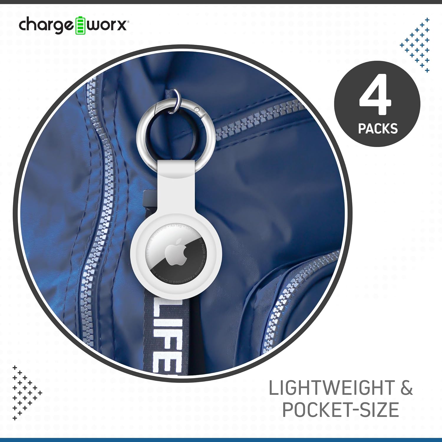 CHARGEWORX Air Tag Holder 4-Pack – Silicone Protective Keychain Holders for Apple Air Tags