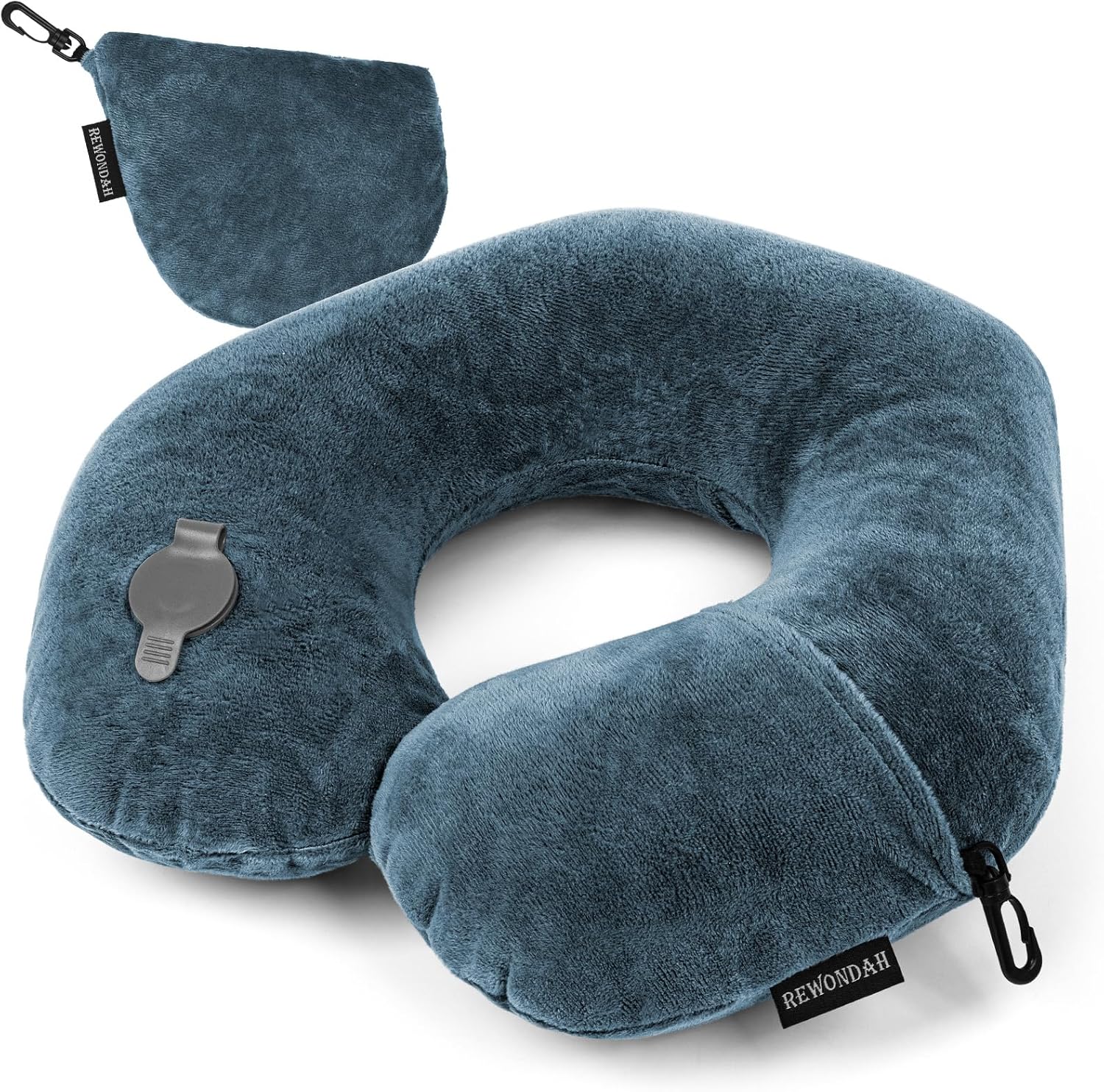 Rewondah Neck Pillows for Travel, Inflatable Travel Pillow, Inflatable Neck Pillow for Traveling Airplane with Soft Velour Washable Cover, U Shape Blow Up Neck Pillow for Airplanes Train Car Travel