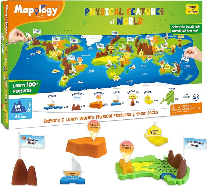 Imagimake Mapology Physical Features | World Map for Kids | 3D Puzzles for Ages 8-10 | Educational Toys for Kids 8-12 | Gifts for Boys & Girls 8-12 | Building Toys Gift for Birthday and Christmas-BubblyBeeBaby
