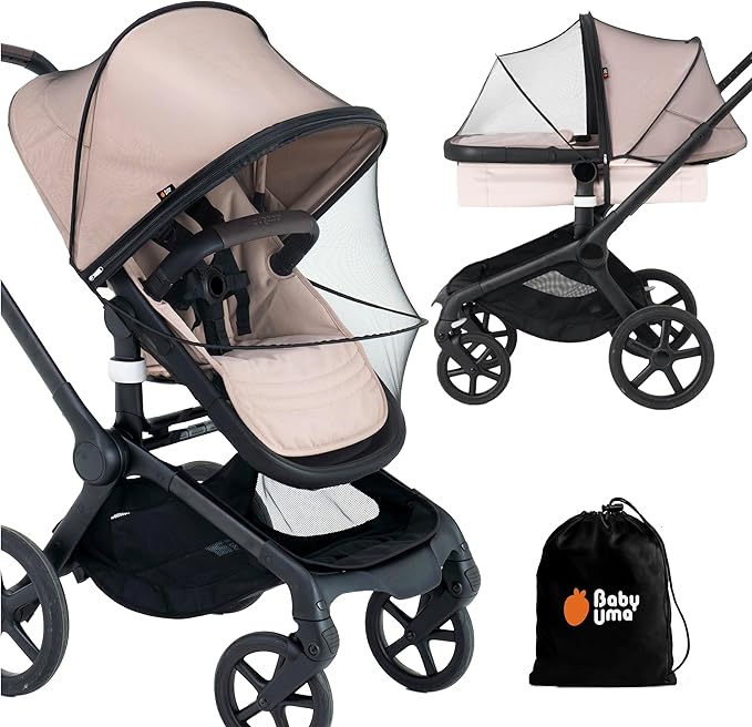 Baby Uma Baby Mosquito Net for Stroller - Universal Stroller Mosquito Net Cover, Breathable & Tear-Resistant 3D Mesh Insect Netting with Zip-up Window (+ Travel Bag)-BubblyBeeBaby