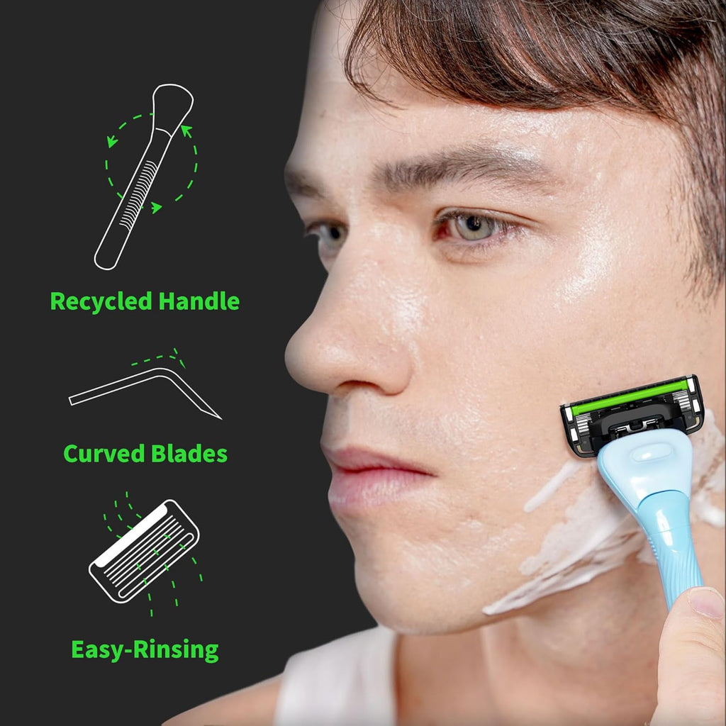 DORCO with Earth Razor with Pace 6 Pro Cartridges • Handle Made from Post Recycled Plastic • Premium Blades For Men and Women Body & Face Shaving • One Handle and 5 Cartridges