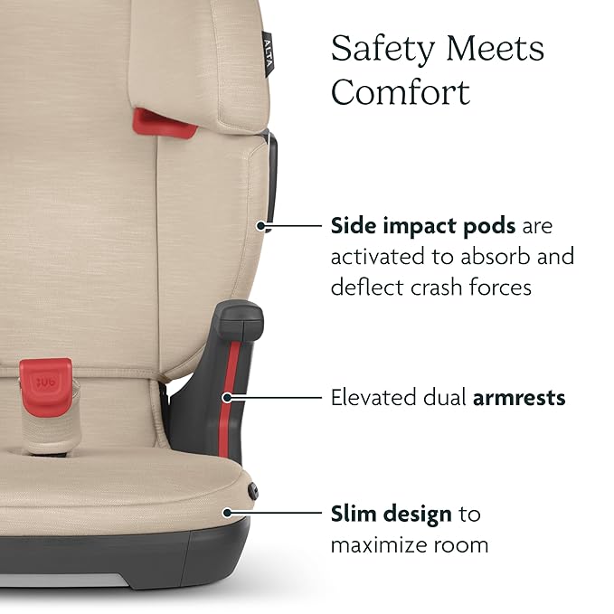 UPPAbaby Alta V2 High Back Booster Seat/Seven-Position, Active Support Headrest for Growing Children/SecureFit Integrated Belt Guide + Positioner/Cup Holder Included/Kavneer (Almond Mélange)-BubblyBeeBaby
